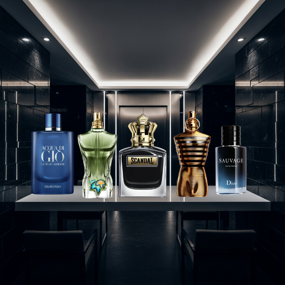 5ml x ( acqua di gio profondo + paradise garden + scandal + le male elixir + sauvage) + livraison gratuite