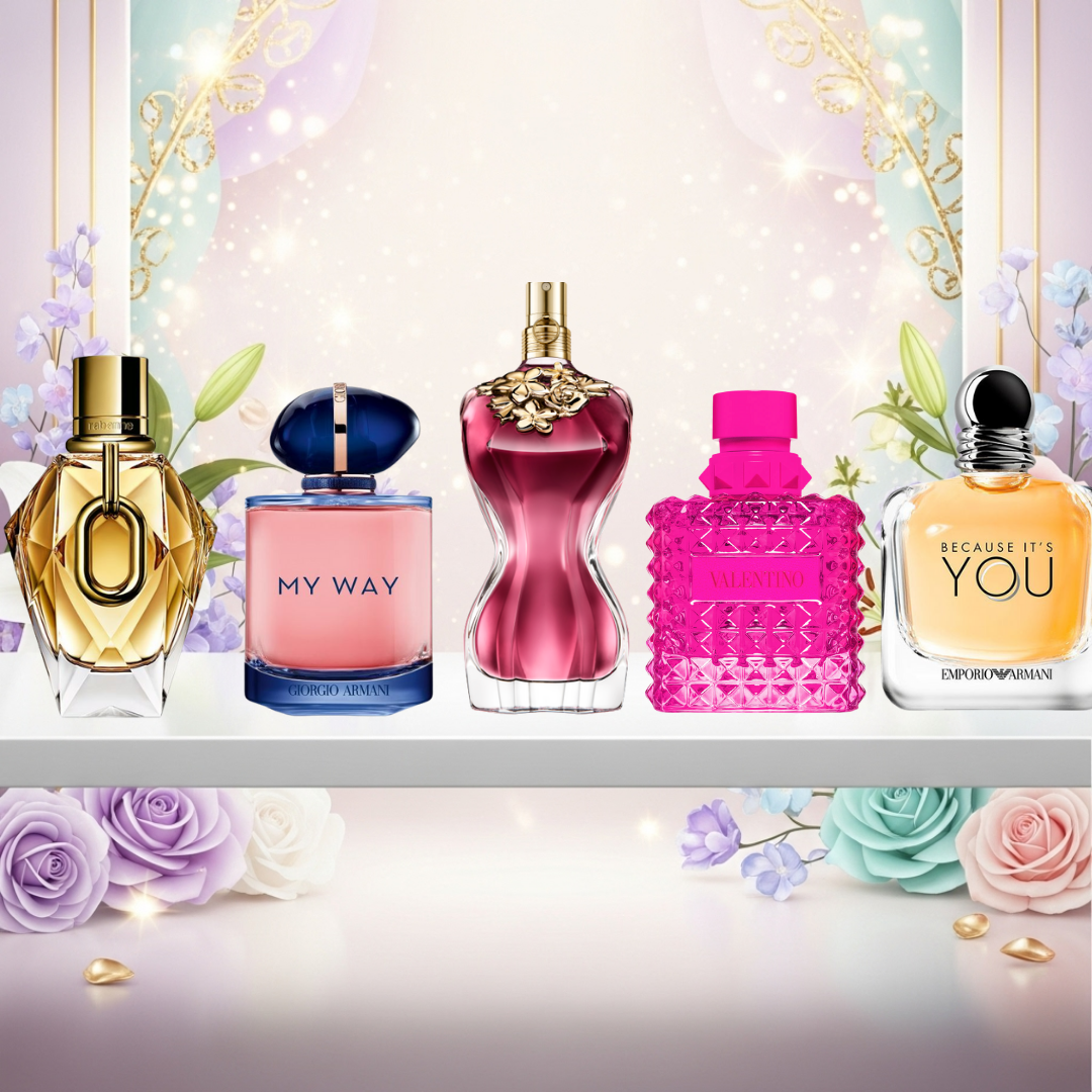 5ml x ( million gold for her + my way + la belle + valentino donna + because it's you) + livraison gratuite